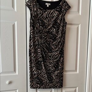 Dress Barn Black and Taupe Animal-Print Midi Dress